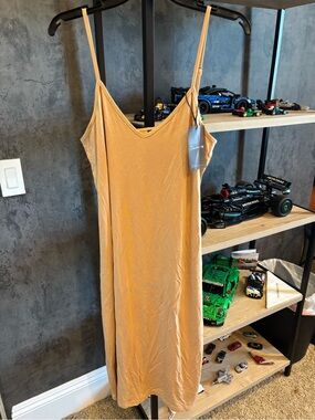 Women’s Slip Dress in Camel Tan - V-Neck Spaghetti Strap LIFE BEST